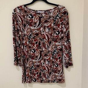 Coldwater Creek Rusty Brown Patterned 3/4 sleeves women’s Top M-L Stretch 10-12